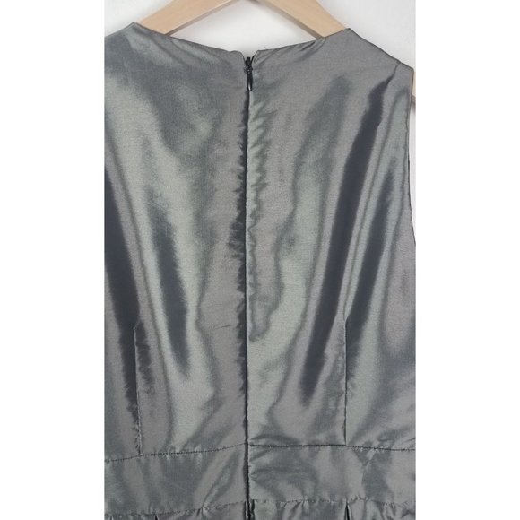 Eliza J. New York Sz. 10 Grey Metallic Sleeveless Fit & Flare Rhinestone Detail - Picture 9 of 9
